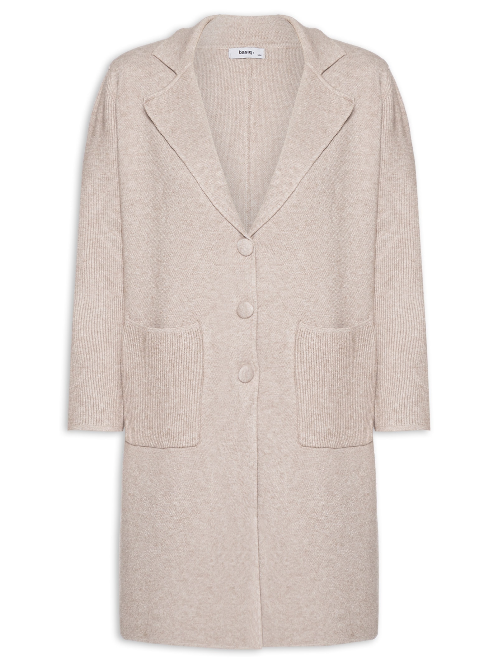 Casaco Feminino Alongado Com Bolsos Bege Basiq