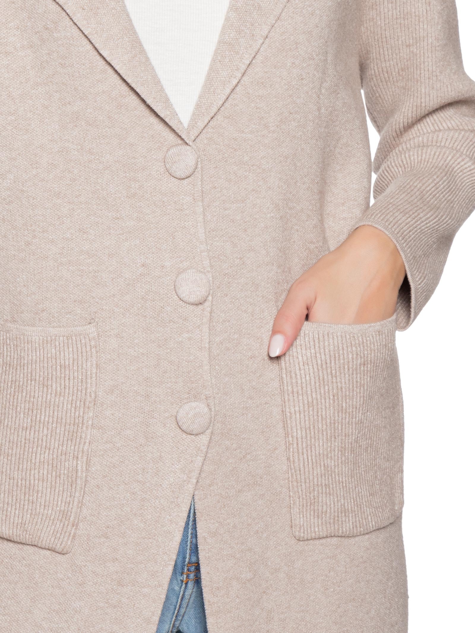 Casaco Feminino Alongado Com Bolsos Bege Basiq