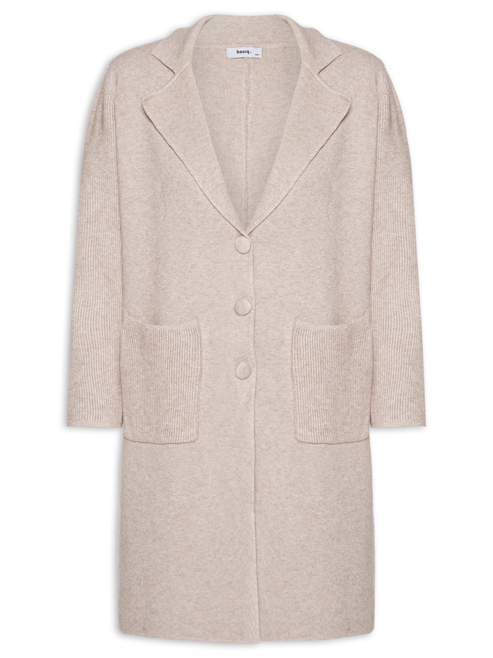 Casaco Feminino Alongado Com Bolsos Bege Basiq