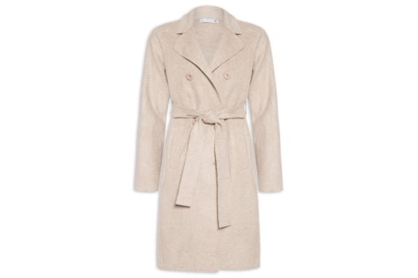 Casaco Feminino Alongado Com Bolsos Frontais - Bege