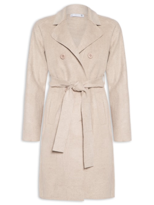 Casaco Feminino Alongado Com Bolsos Frontais – Bege