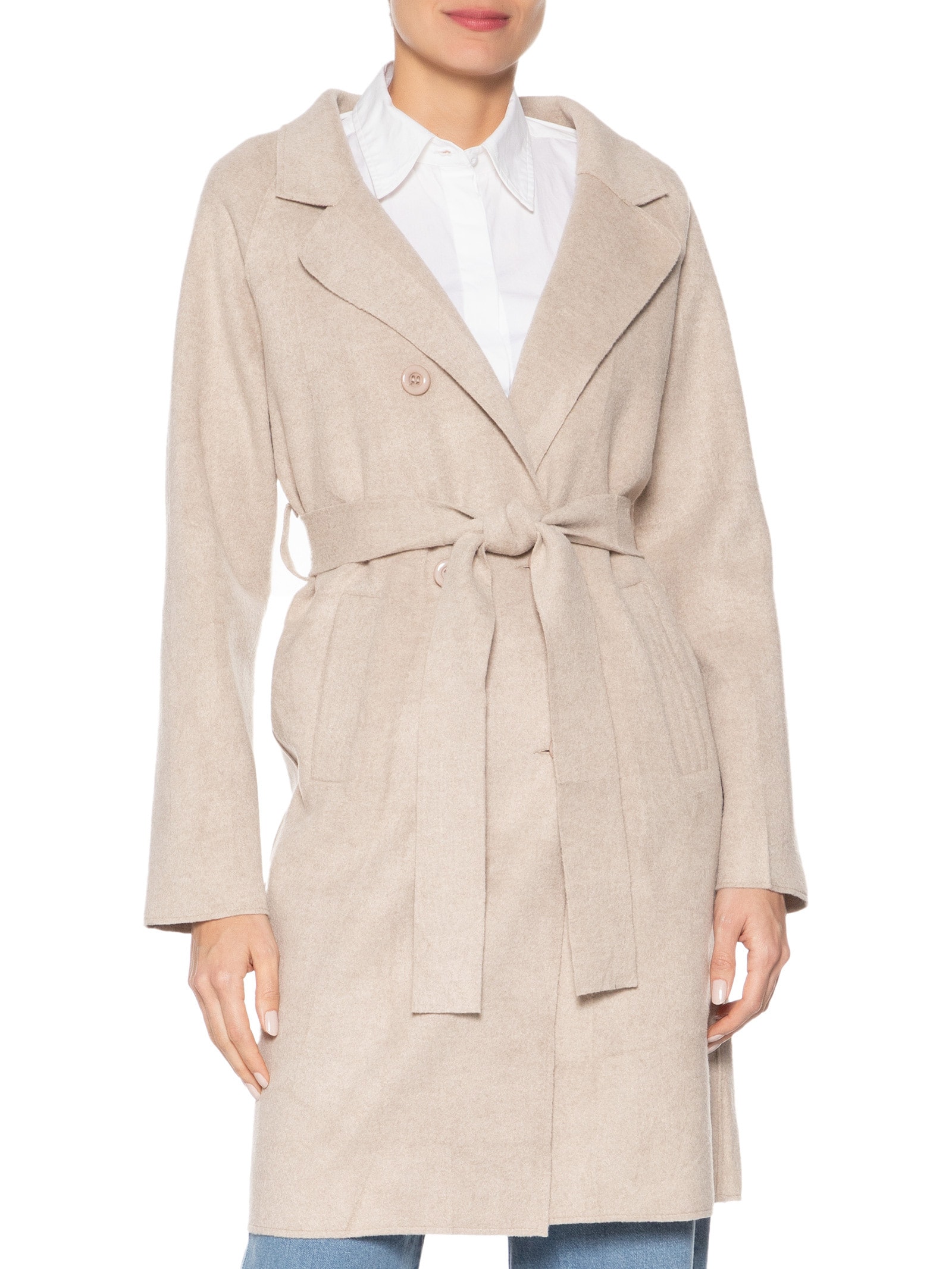 Casaco Feminino Alongado Com Bolsos Frontais Bege '2Essential