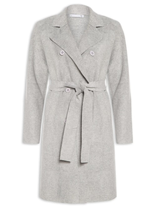 Casaco Feminino Alongado Com Bolsos Frontais – Cinza