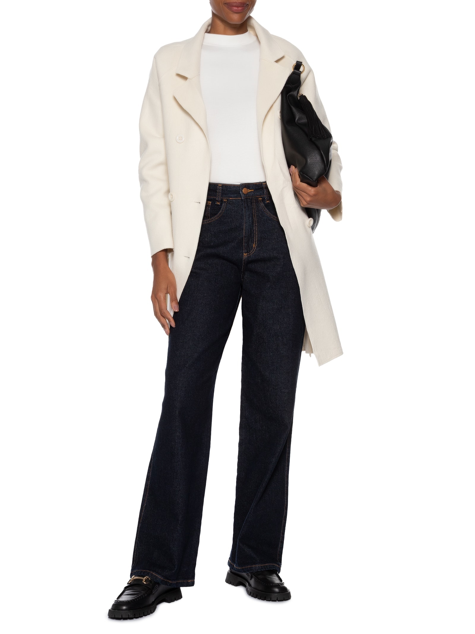 Casaco Feminino Alongado Com Bolsos Frontais Off White '2Essential