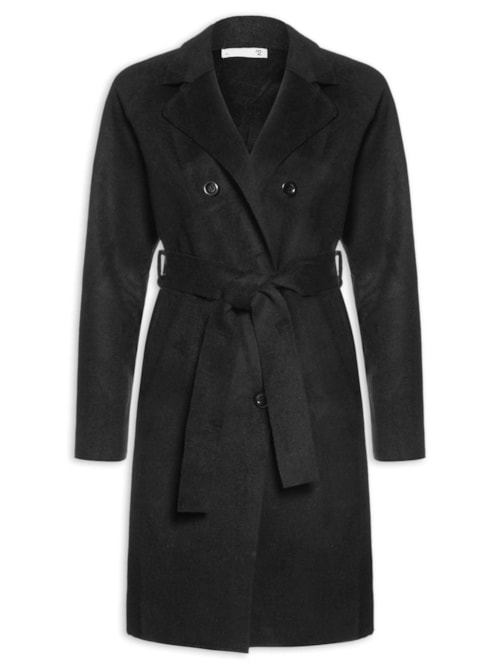 Casaco Feminino Alongado Com Bolsos Frontais – Preto