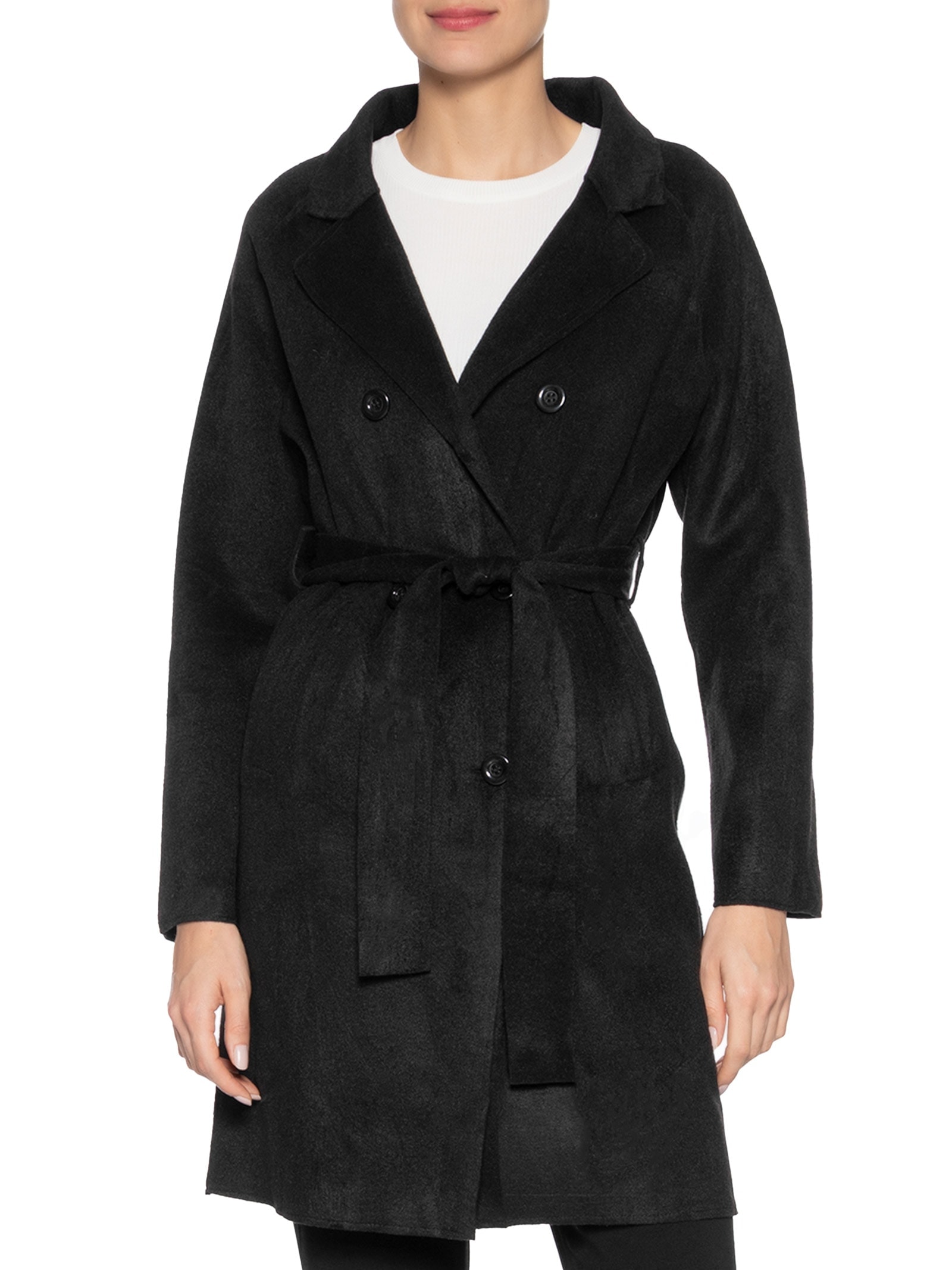 Casaco Feminino Alongado Com Bolsos Frontais Preto '2Essential