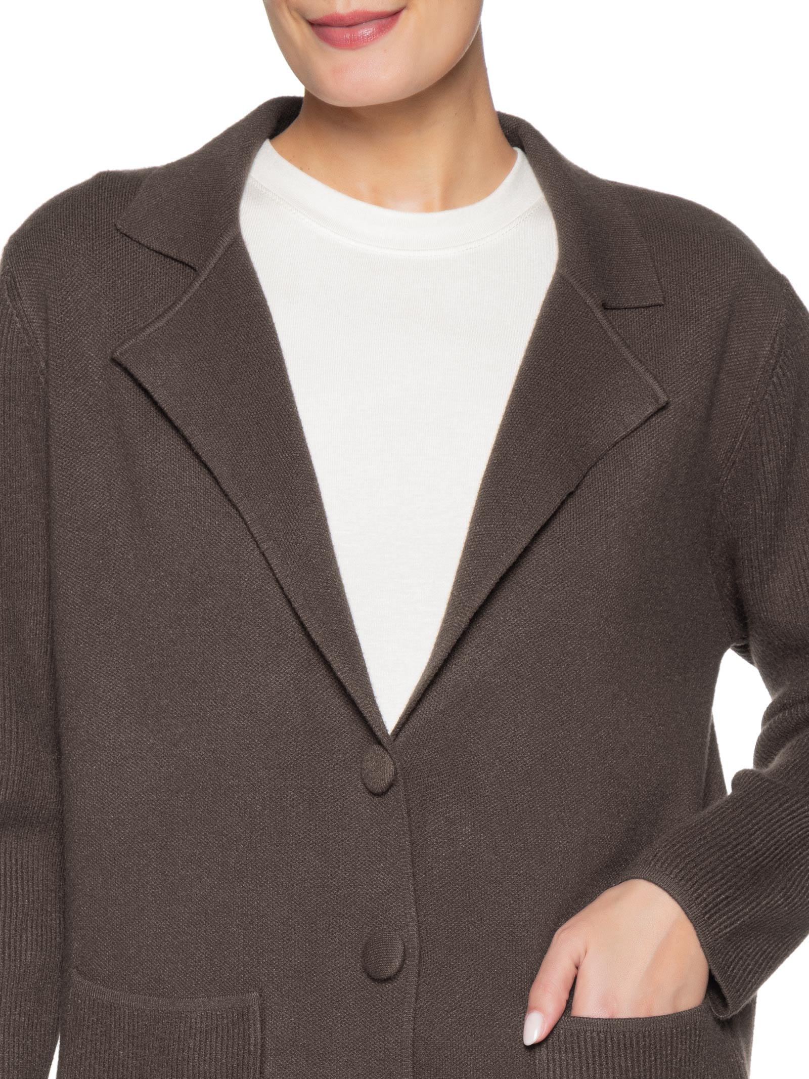 Casaco Feminino Alongado Com Bolsos Marrom Basiq