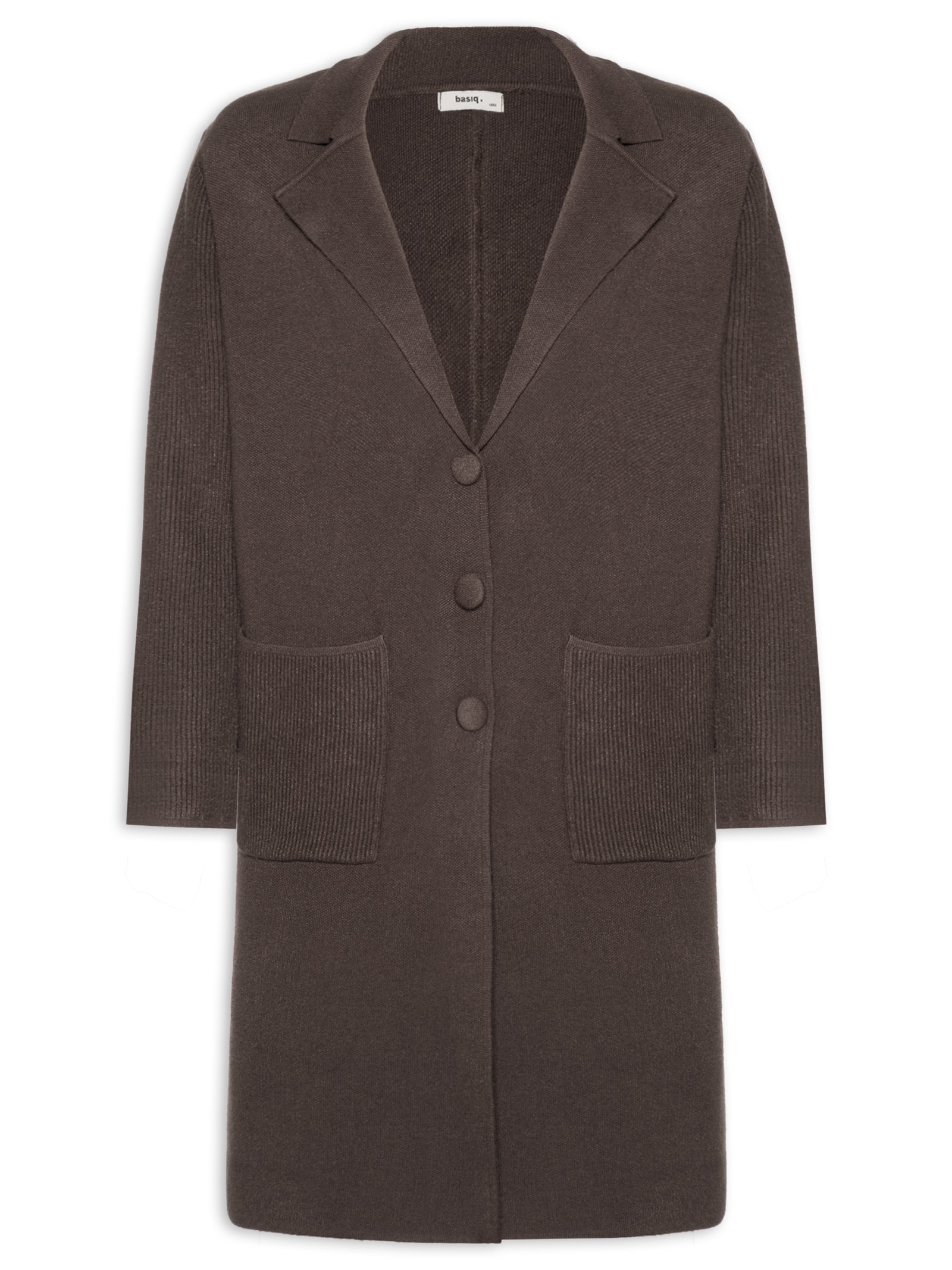 Casaco Feminino Alongado Com Bolsos Marrom Basiq