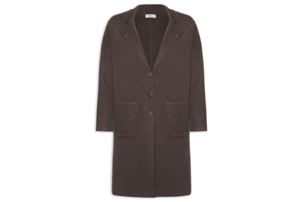 Casaco Feminino Alongado Com Bolsos - Marrom