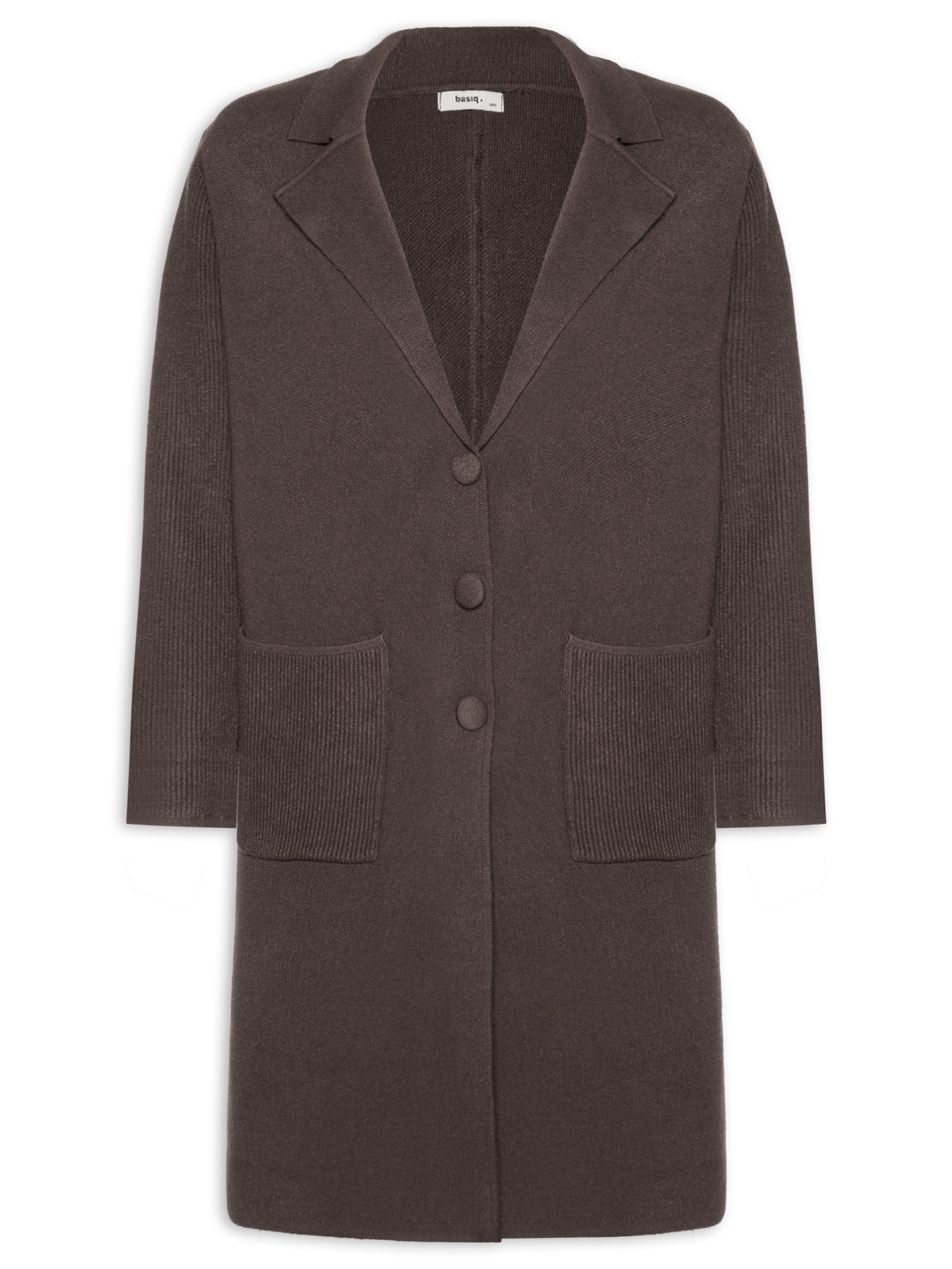 Casaco Feminino Alongado Com Bolsos Marrom Basiq