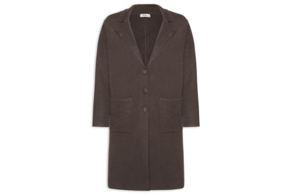 Casaco Feminino Alongado Com Bolsos - Marrom