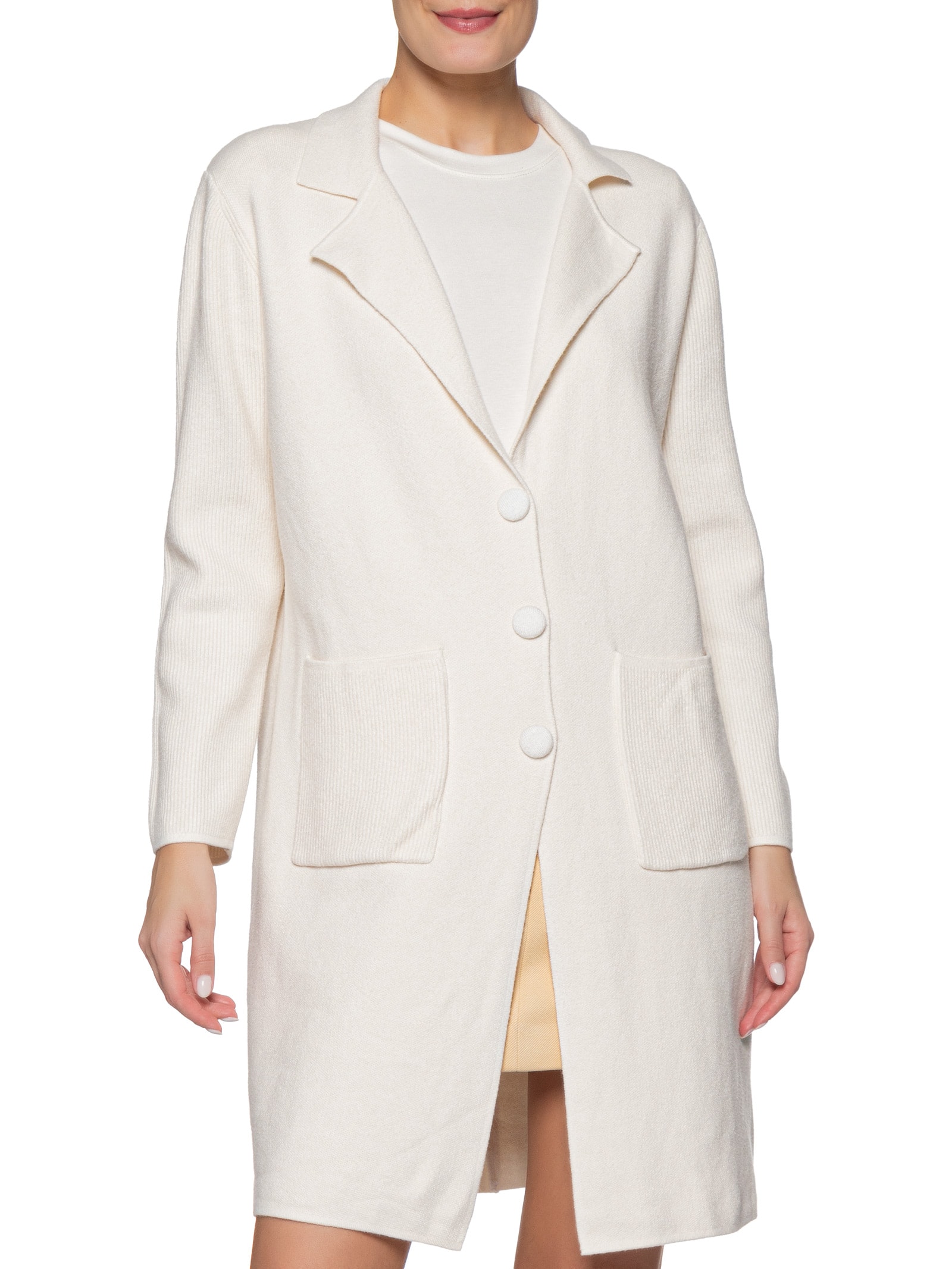 Casaco Feminino Alongado Com Bolsos Off White Basiq