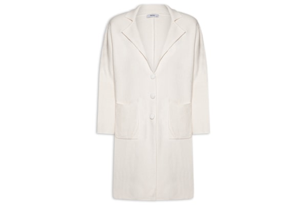 Casaco Feminino Alongado Com Bolsos - Off White