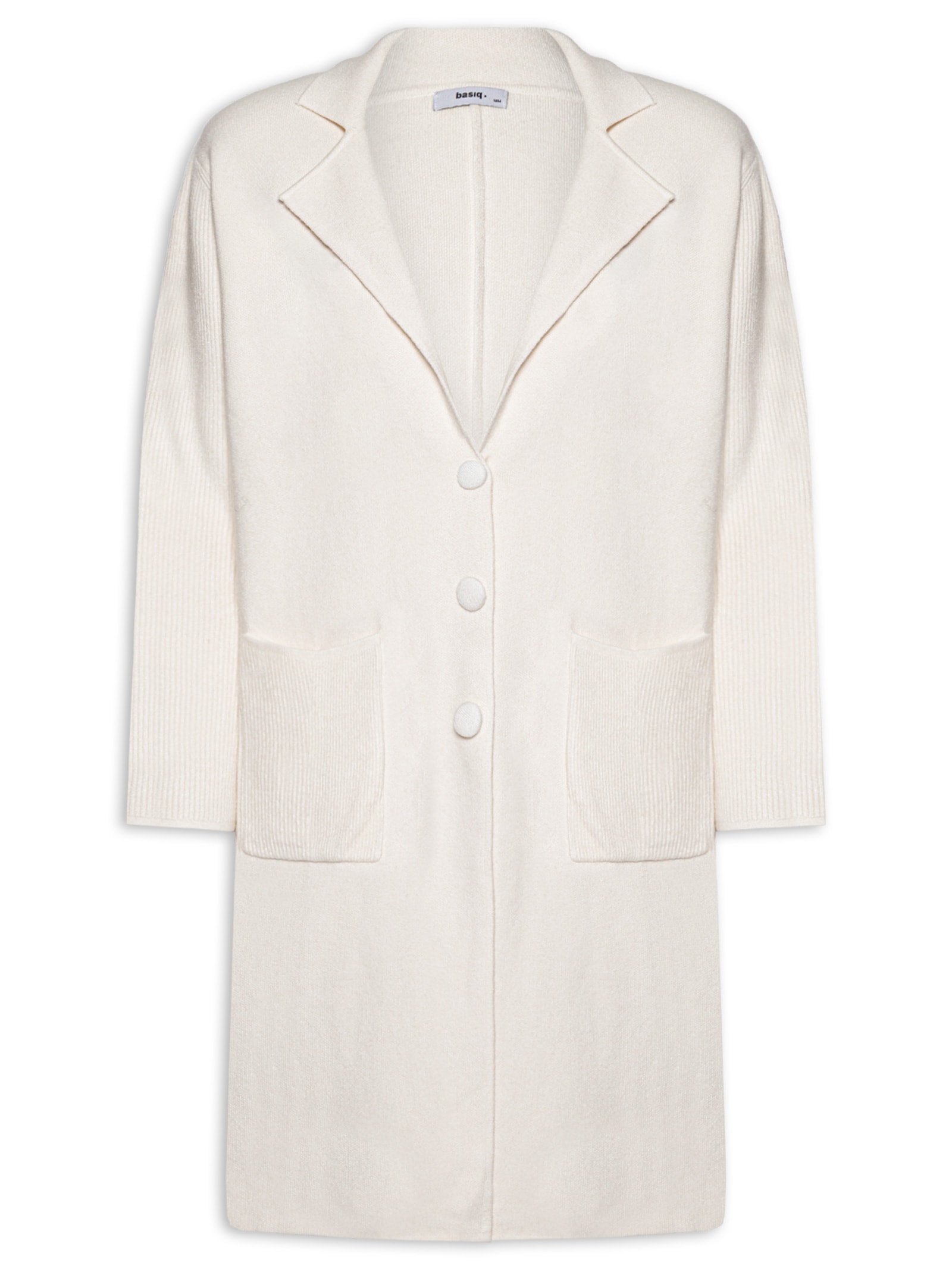Casaco Feminino Alongado Com Bolsos Off White Basiq
