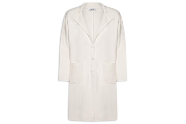 Casaco Feminino Alongado Com Bolsos - Off White