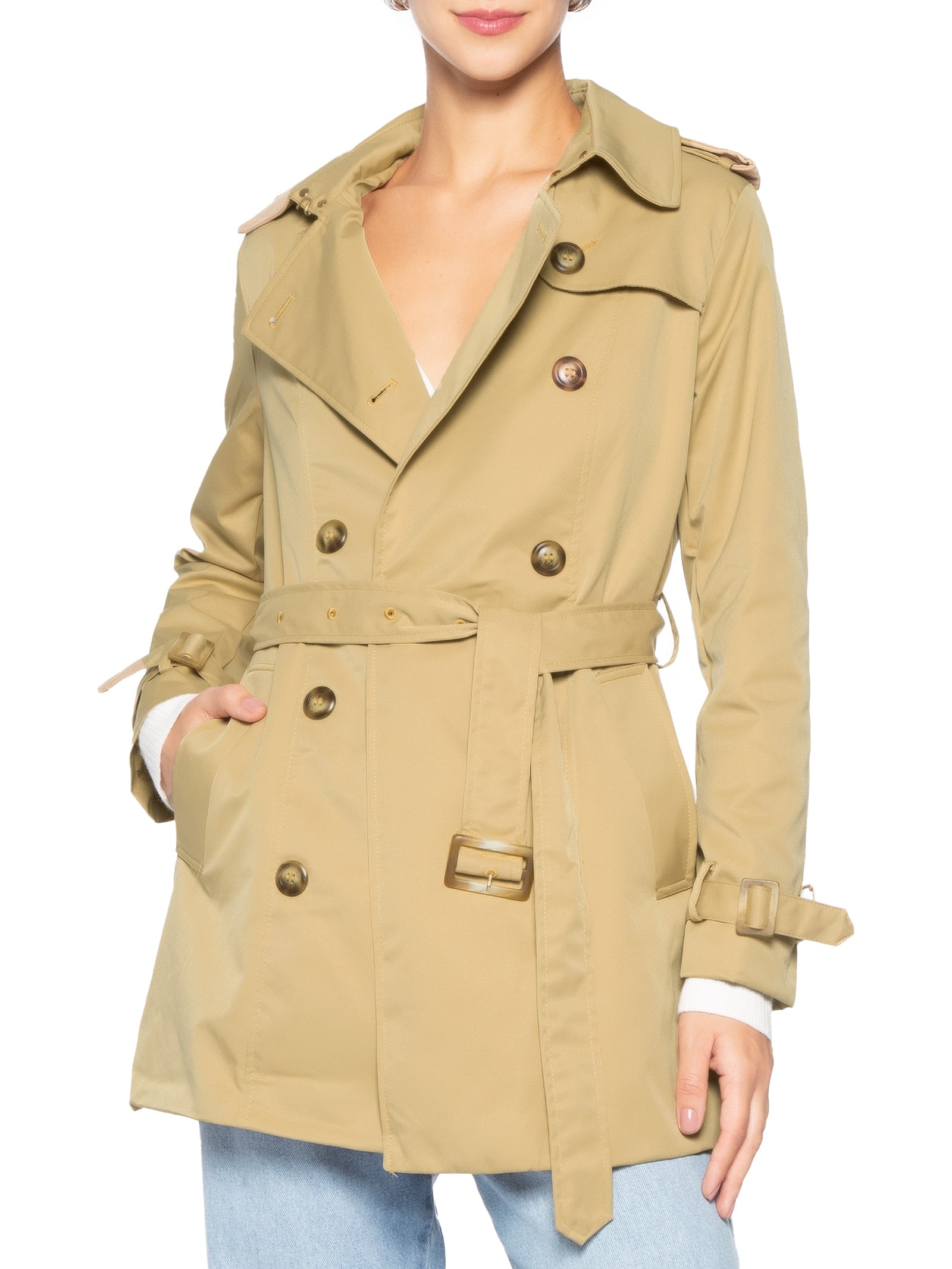 Casaco Feminino Alongado com Cinto Bege Basiq