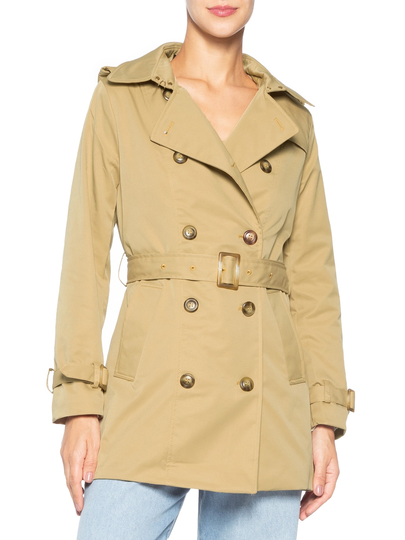 Casaco Feminino Alongado com Cinto Bege Basiq