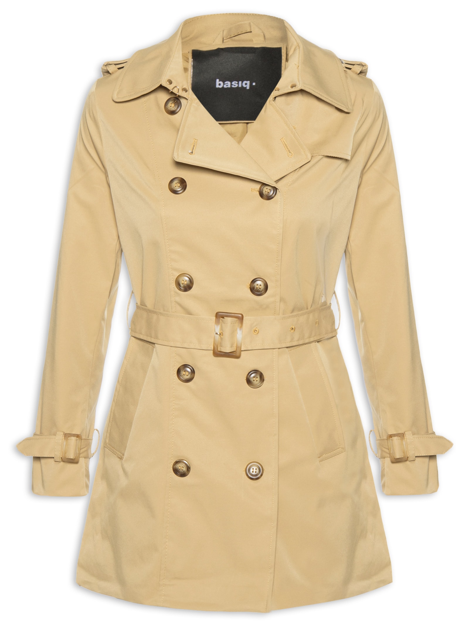 Casaco Feminino Alongado com Cinto Bege Basiq