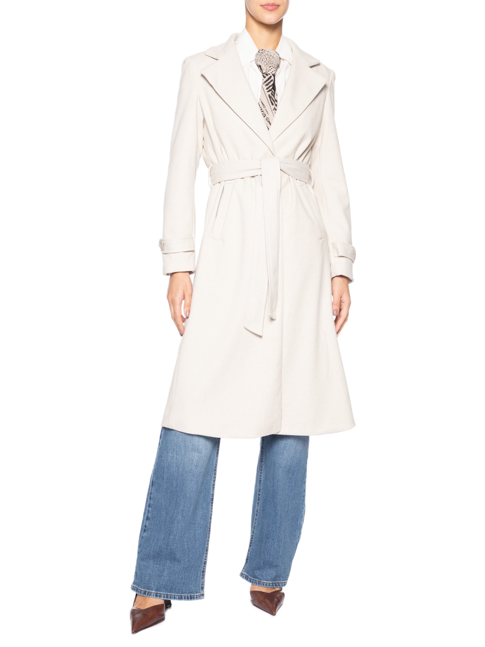 Casaco Feminino Alongado Com Cinto Off White '2Essential