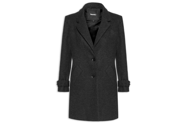 Casaco Feminino Alongado Com Martingale E Meio Forro Aveludado - Preto