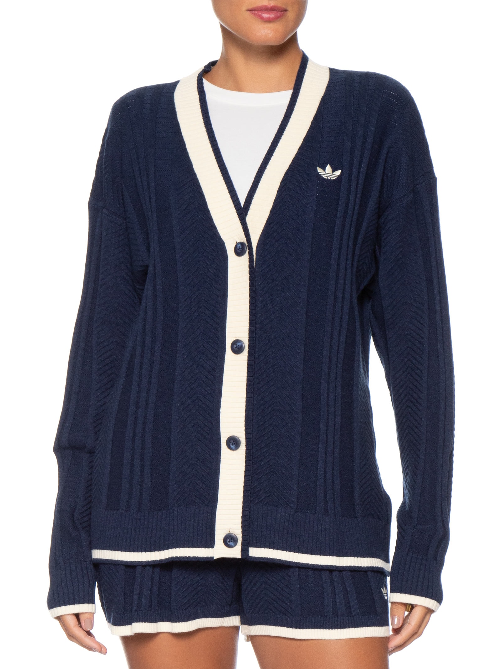 Casaco Feminino Cardigan Tricot Azul Adidas Originals