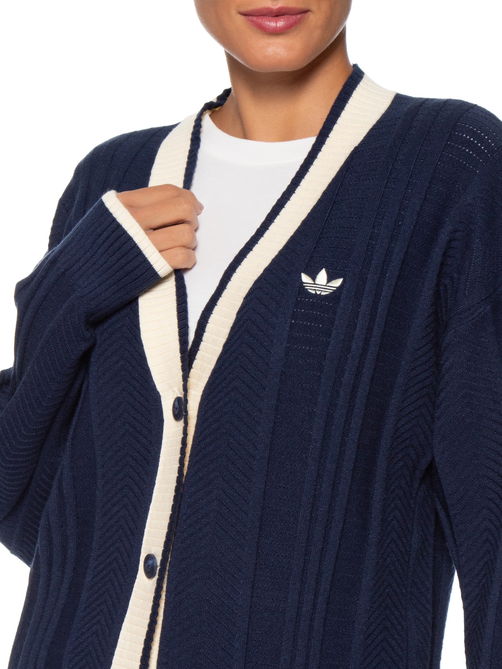 Casaco Feminino Cardigan Tricot Azul Adidas Originals