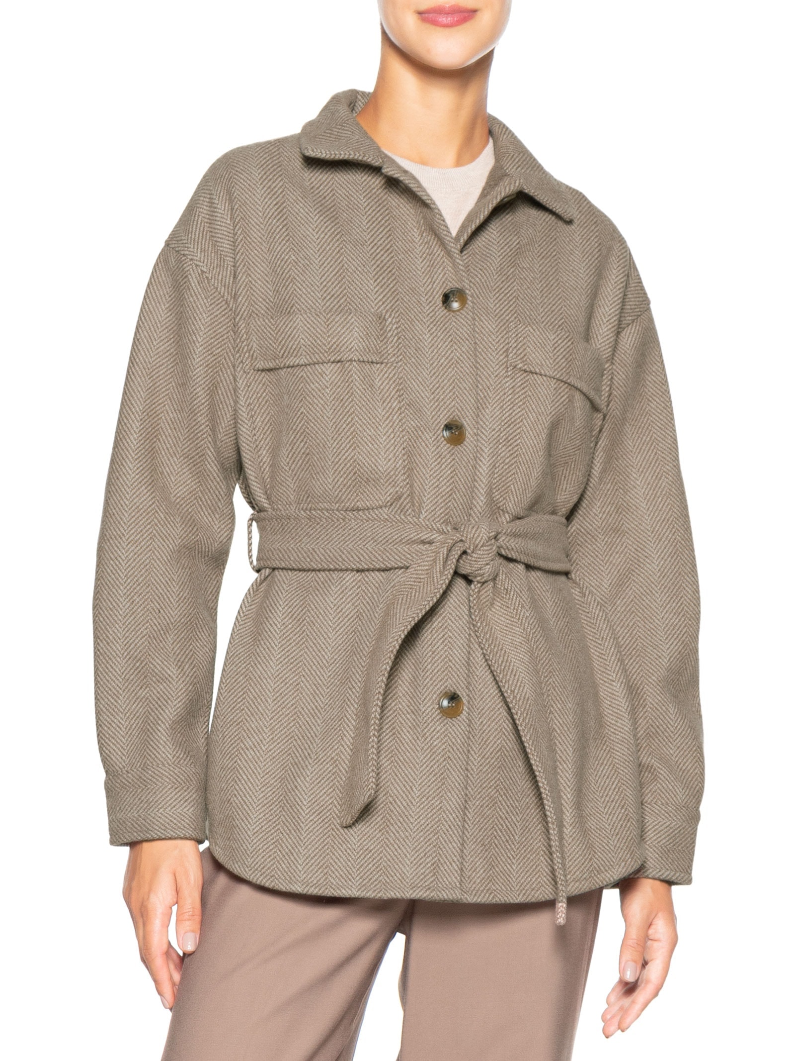 Casaco Feminino Com Amarração Marrom Basiq