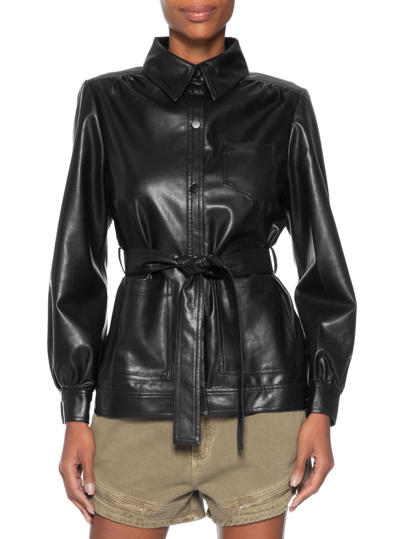 Casaco Feminino Com Cinto Preto Market 33
