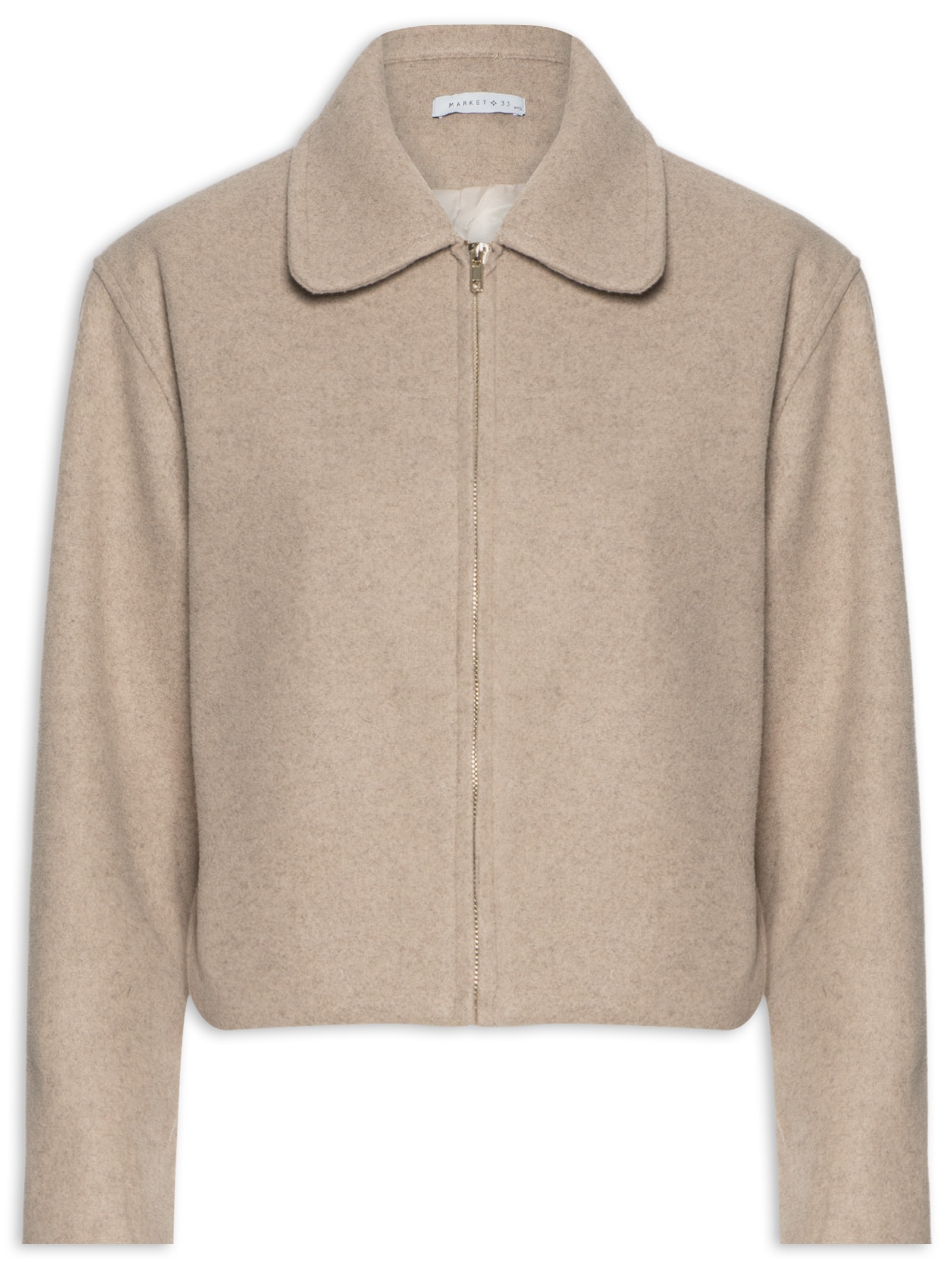 Casaco Feminino Com Gola Polo Bege Market 33