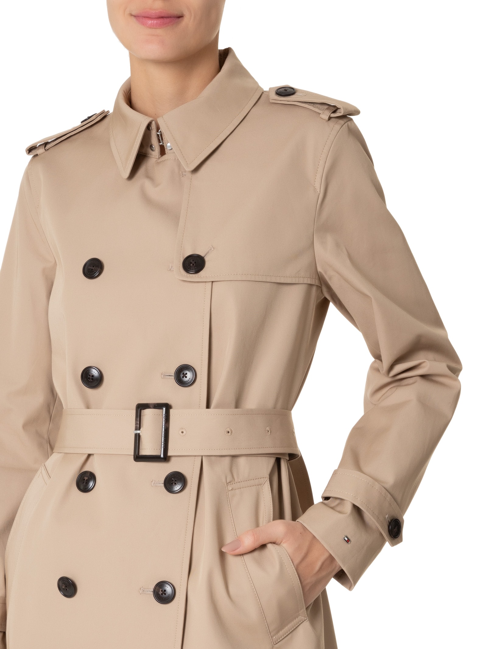 Casaco Feminino Cotton Slim Fit Trench Tommy Hilfiger Bege
