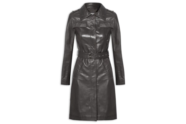 Casaco Feminino Couro Com Cinto - Cinza