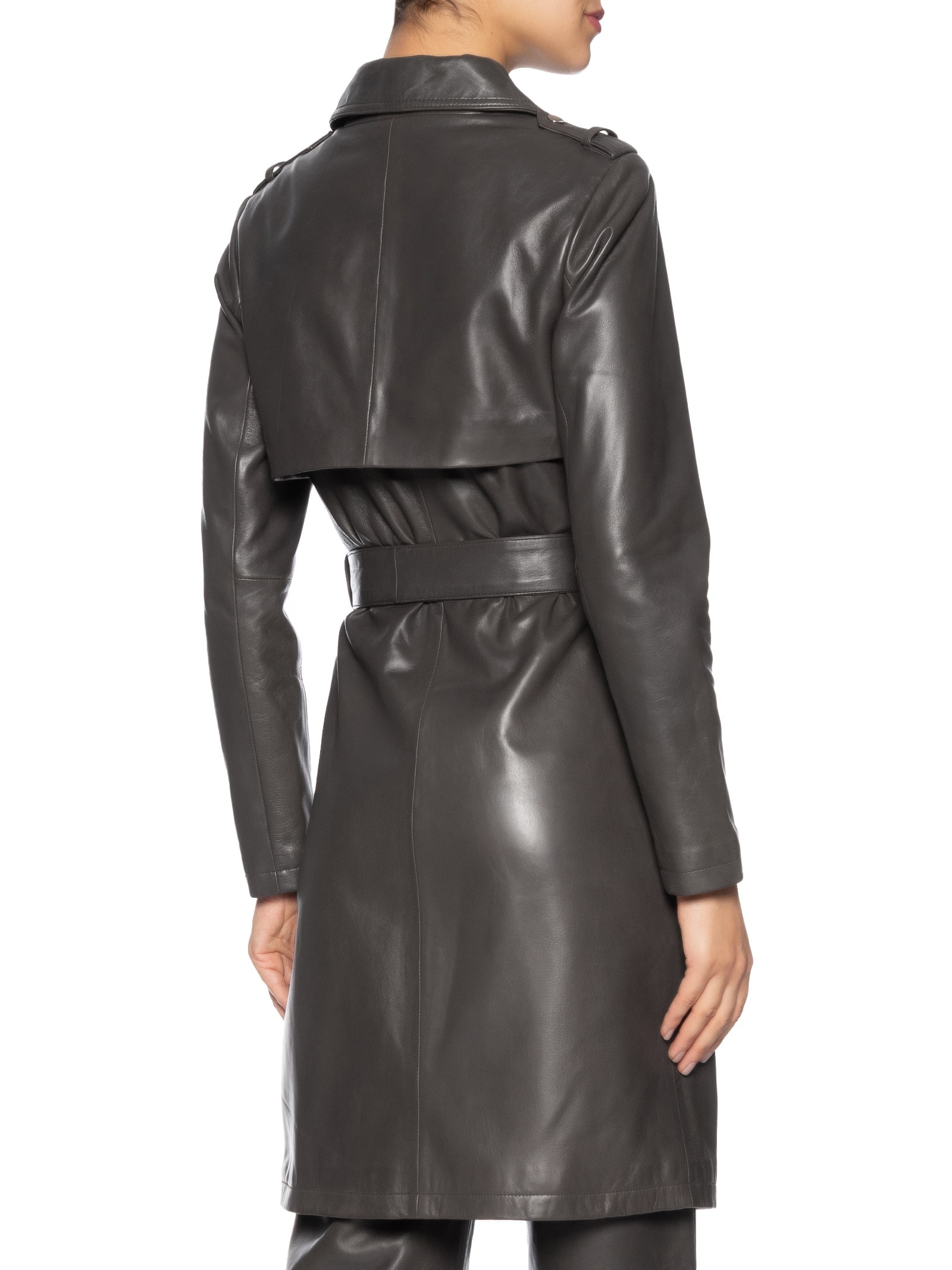 Casaco Feminino Couro Com Cinto Cinza '2Essential