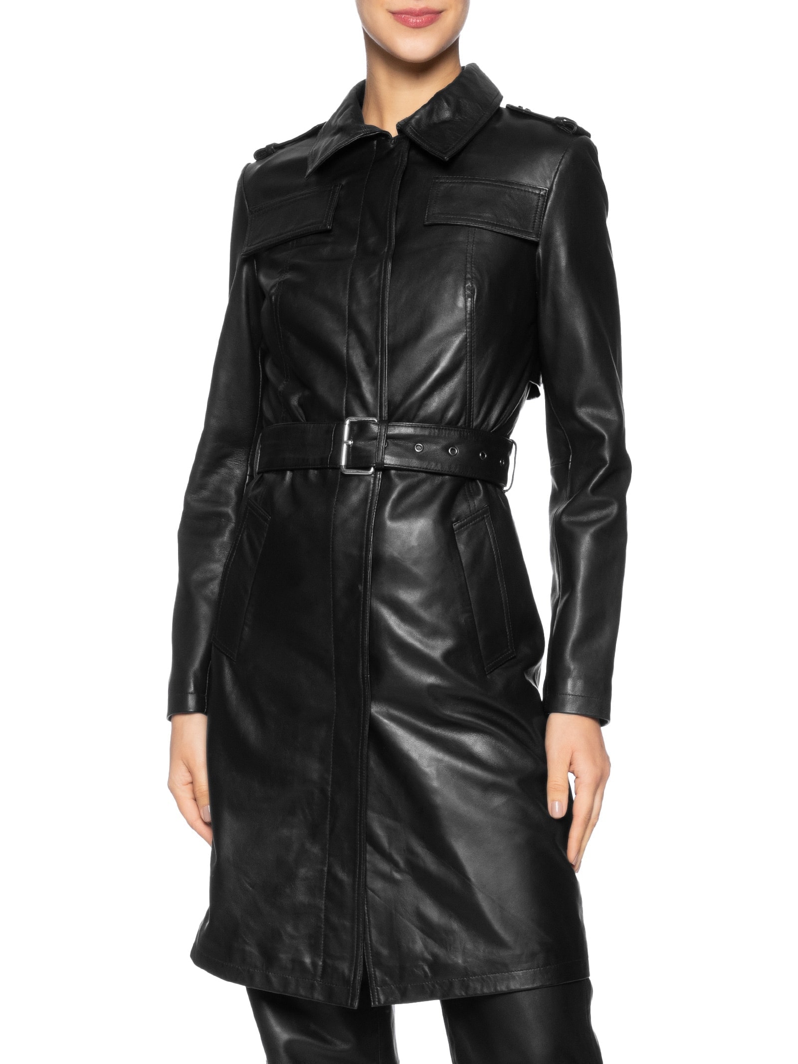 Casaco Feminino Couro Com Cinto Preto '2Essential