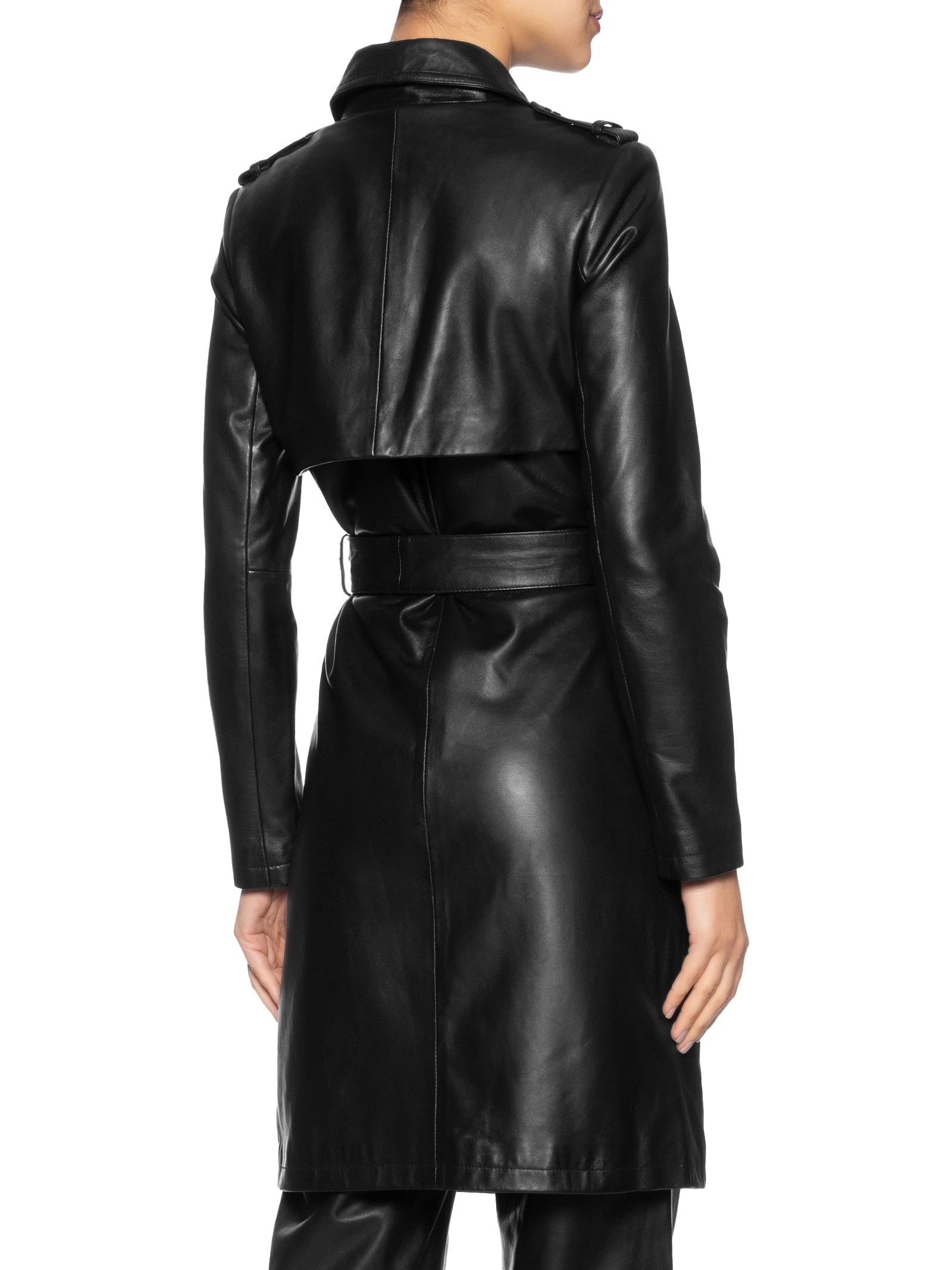 Casaco Feminino Couro Com Cinto Preto '2Essential