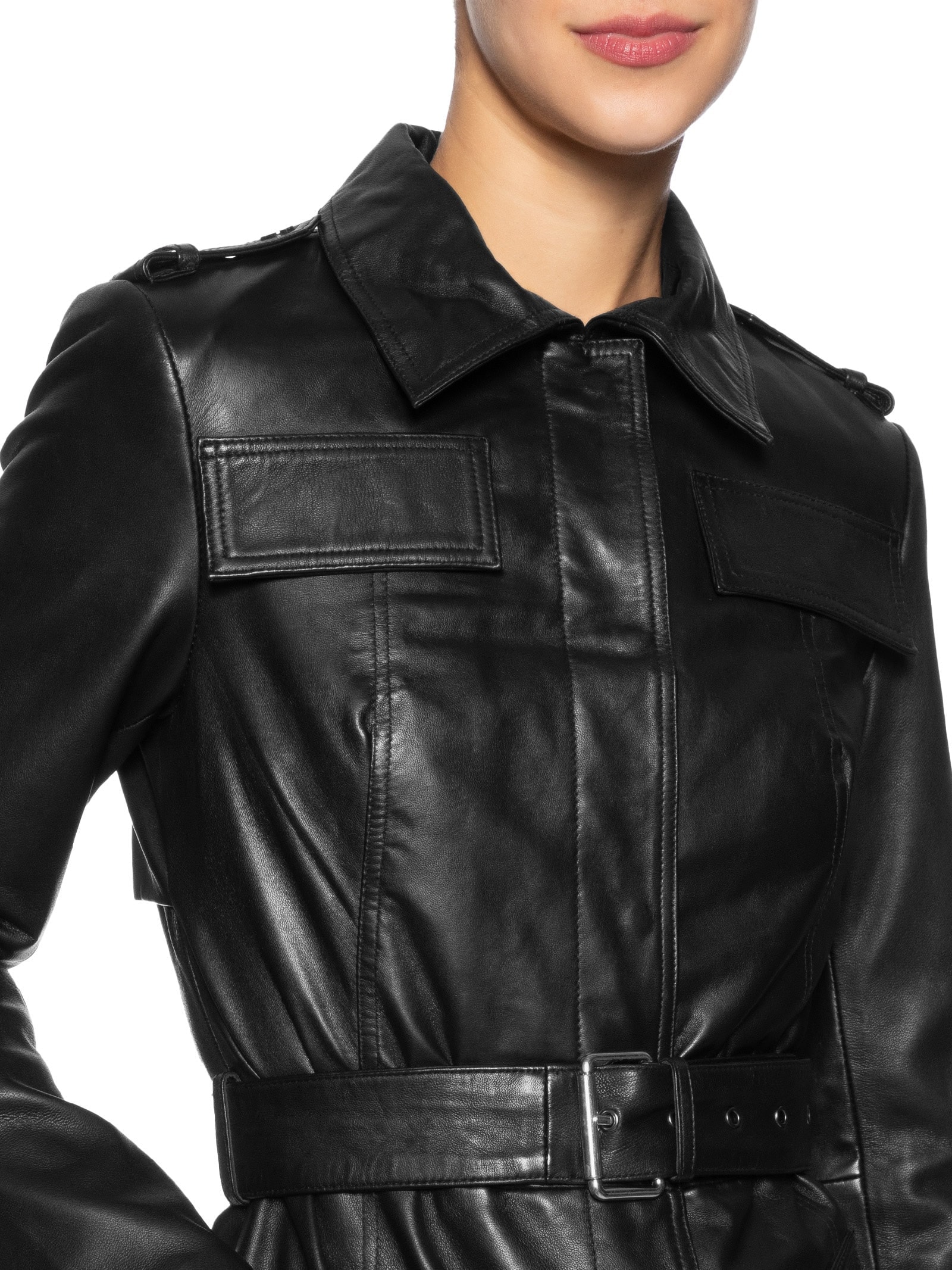 Casaco Feminino Couro Com Cinto Preto '2Essential