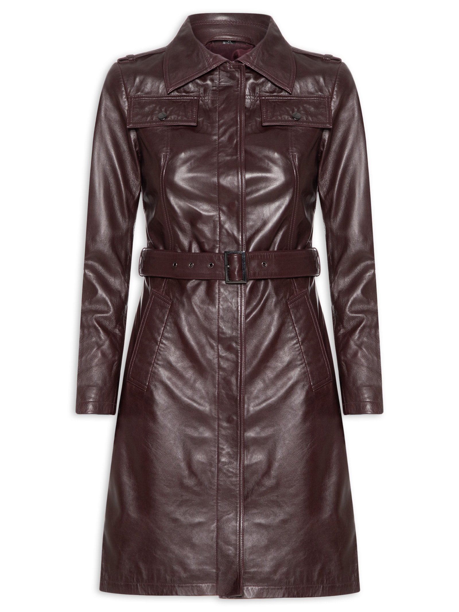 Casaco Feminino Couro Com Cinto Vermelho '2Essential