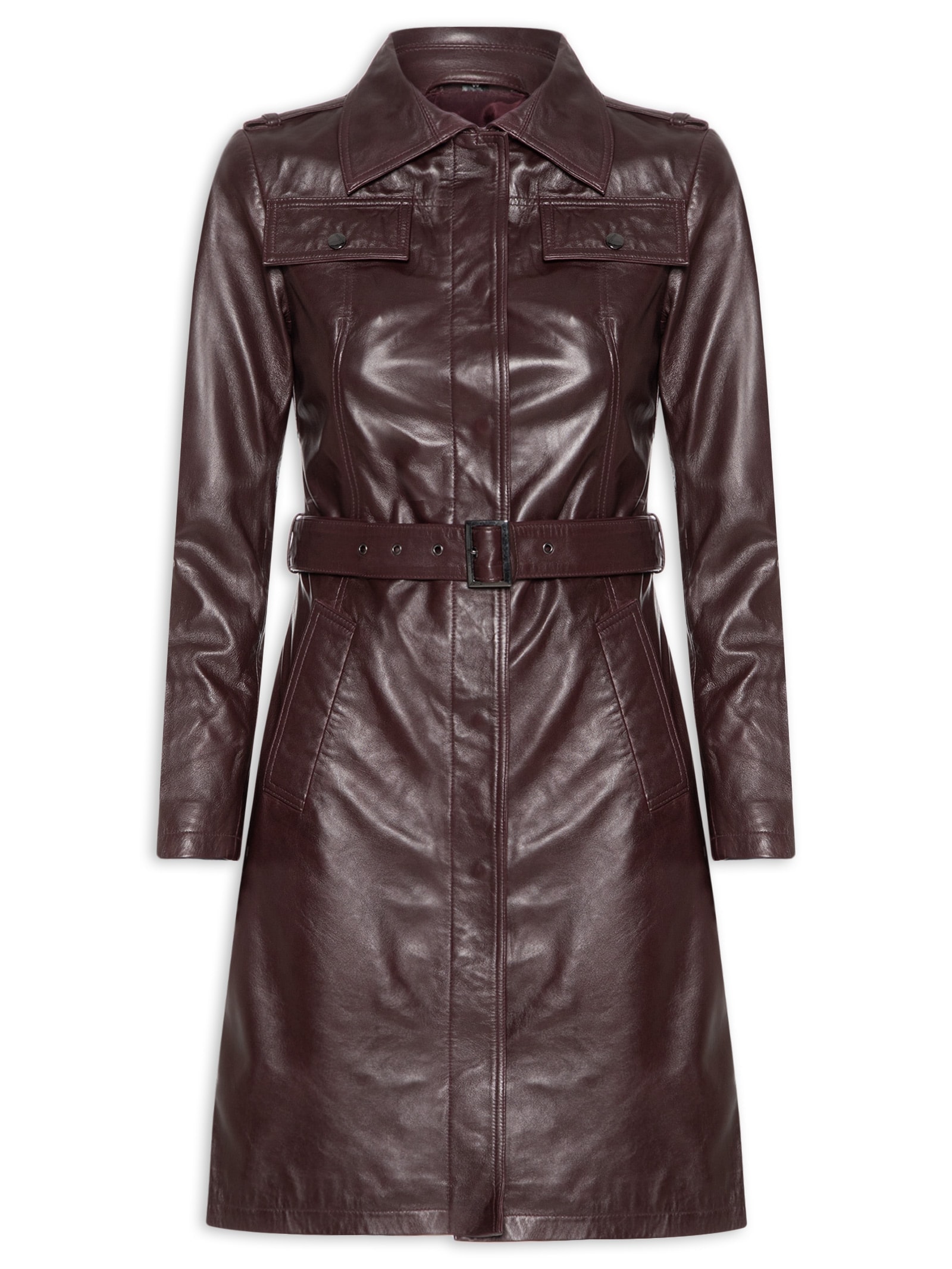 Casaco Feminino Couro Com Cinto Vermelho '2Essential