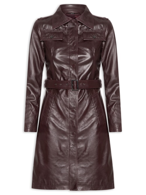 Casaco Feminino Couro Com Cinto - Vermelho