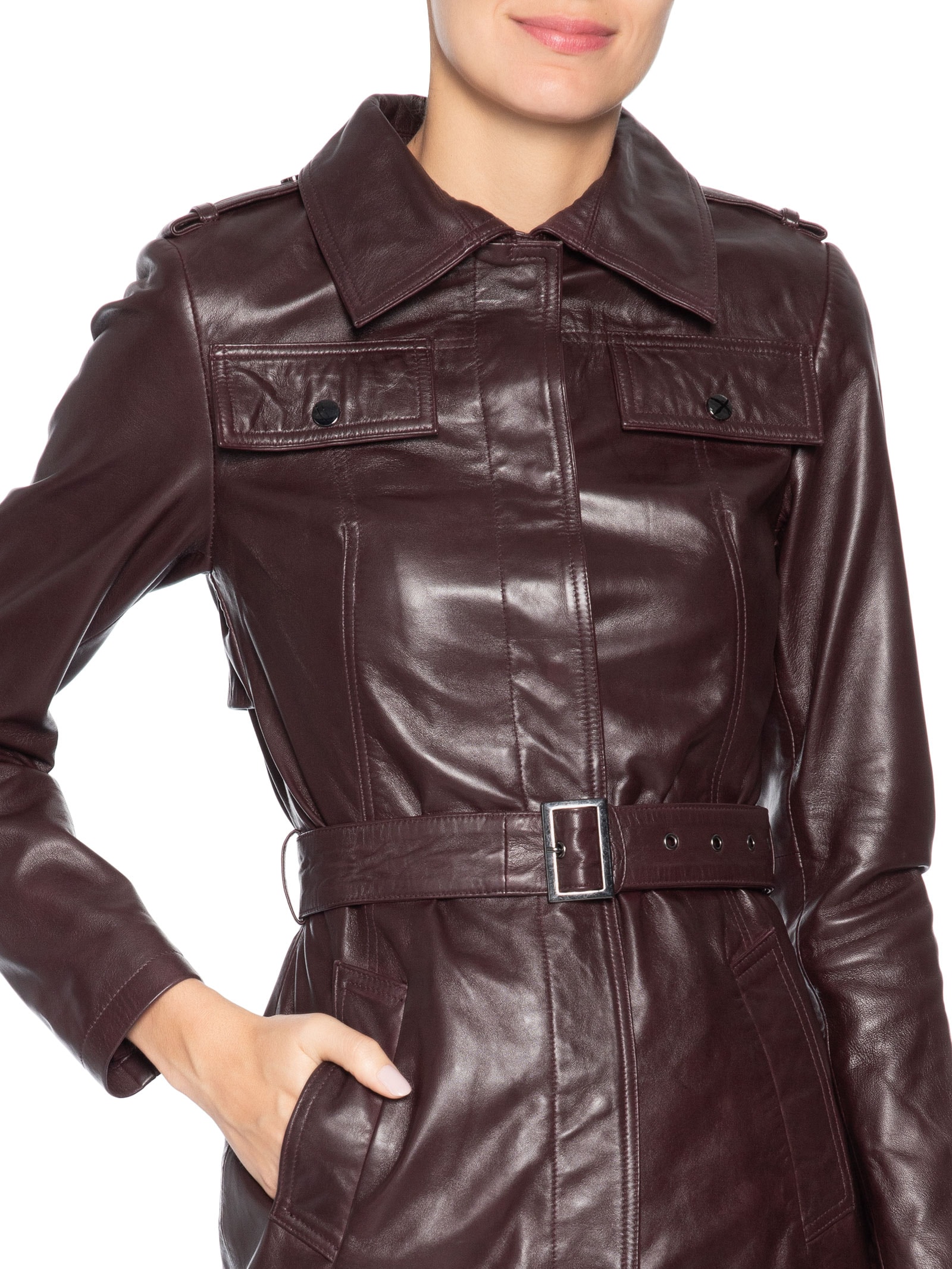 Casaco Feminino Couro Com Cinto Vermelho '2Essential
