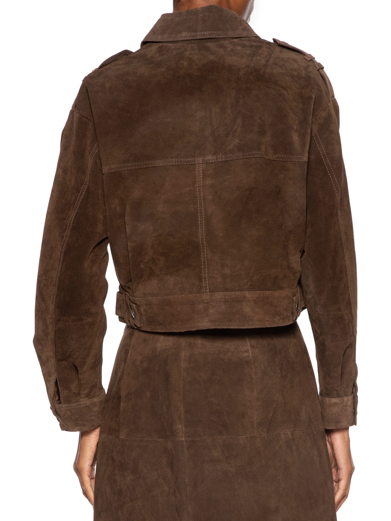 Casaco Feminino Couro Cropped Sharon Marrom Studio Kalline