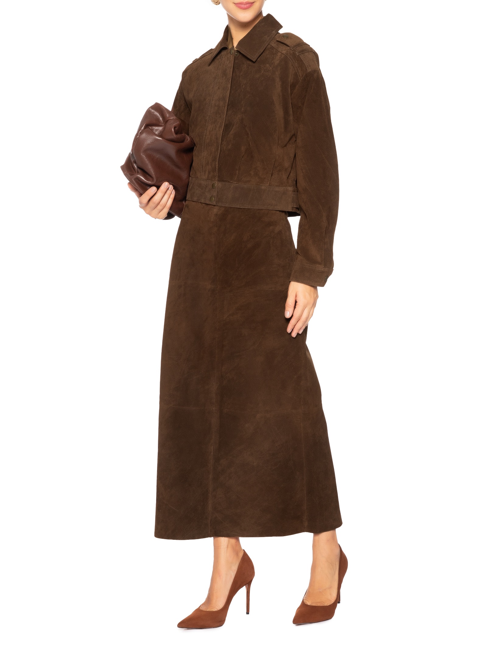 Casaco Feminino Couro Cropped Sharon Marrom Studio Kalline
