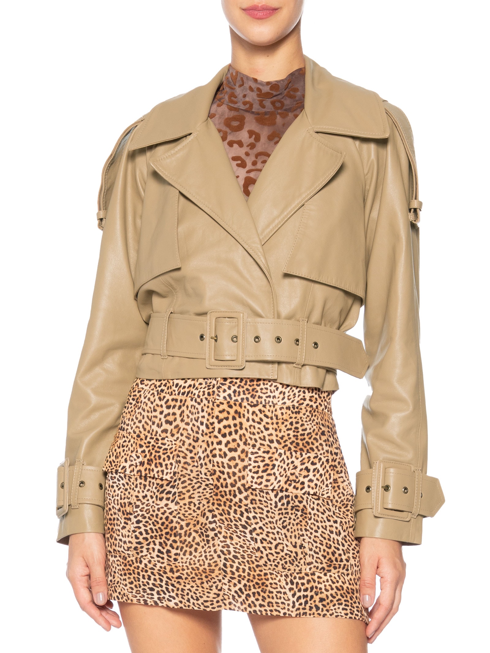 Casaco Feminino Couro Loui Oversized Bege Studio Kalline