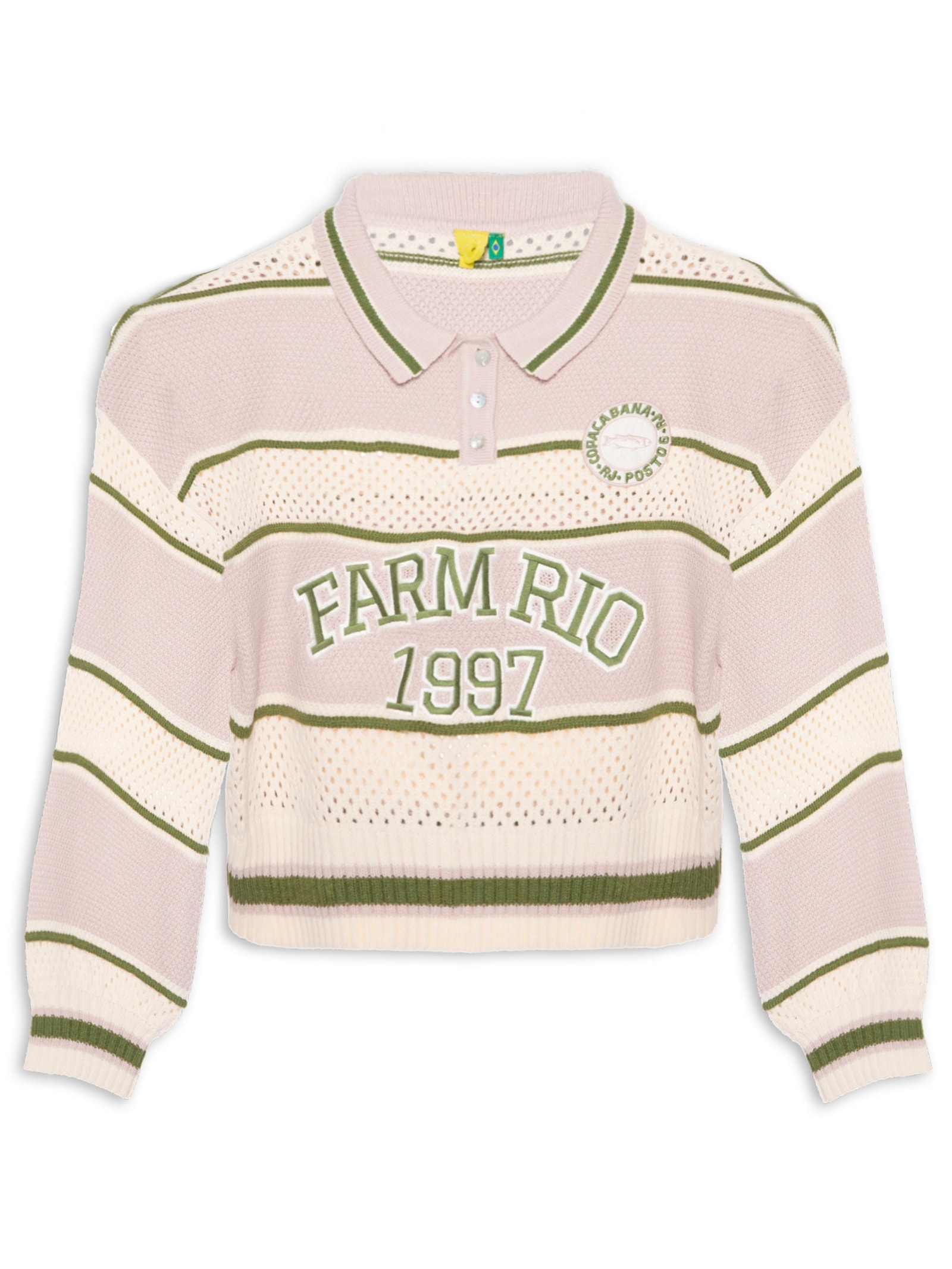 Casaco Feminino Cropped Tricot Listra Rosa Farm