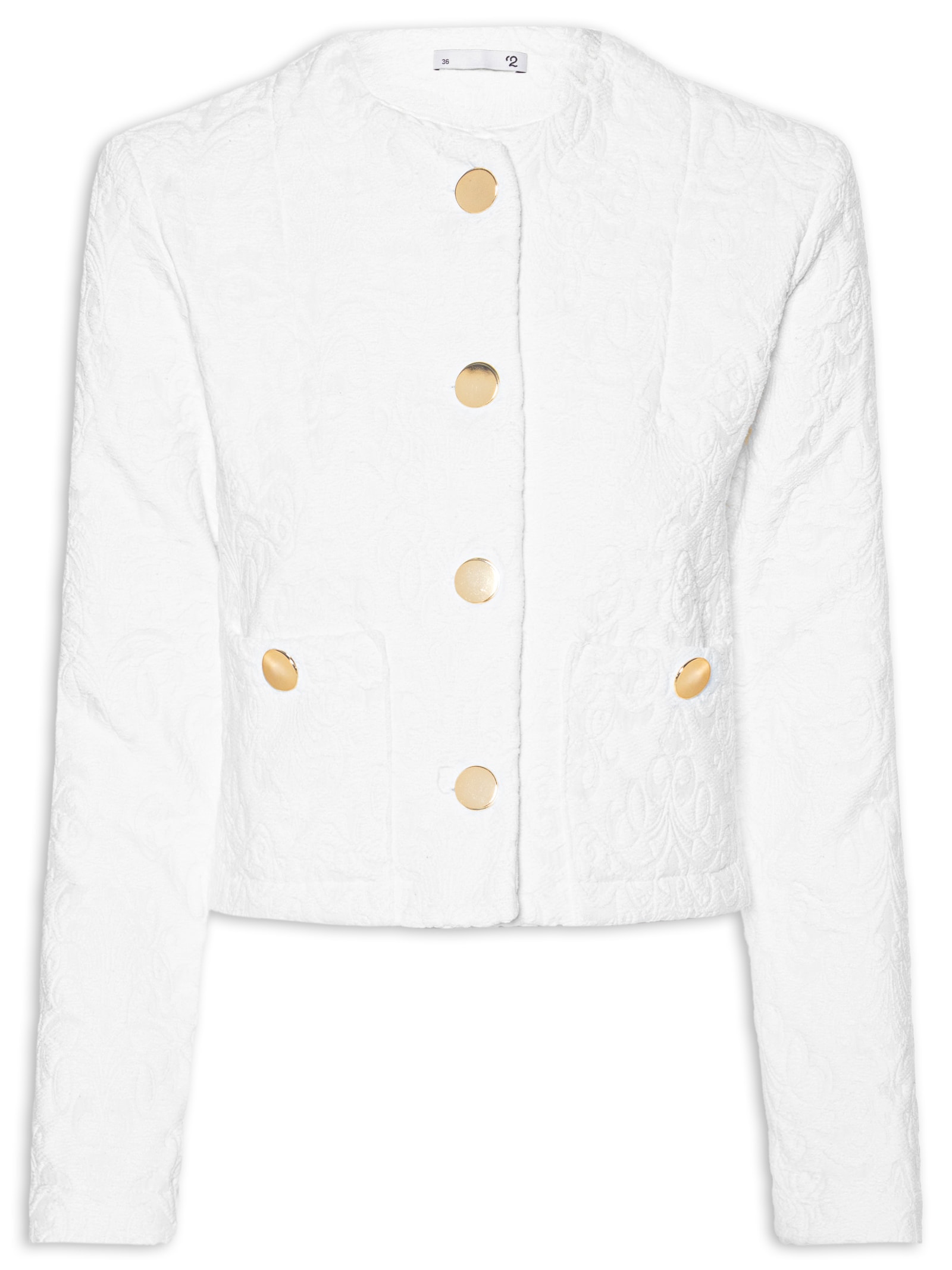 Casaco Feminino Curto Em Jacquard Branco '2Essential