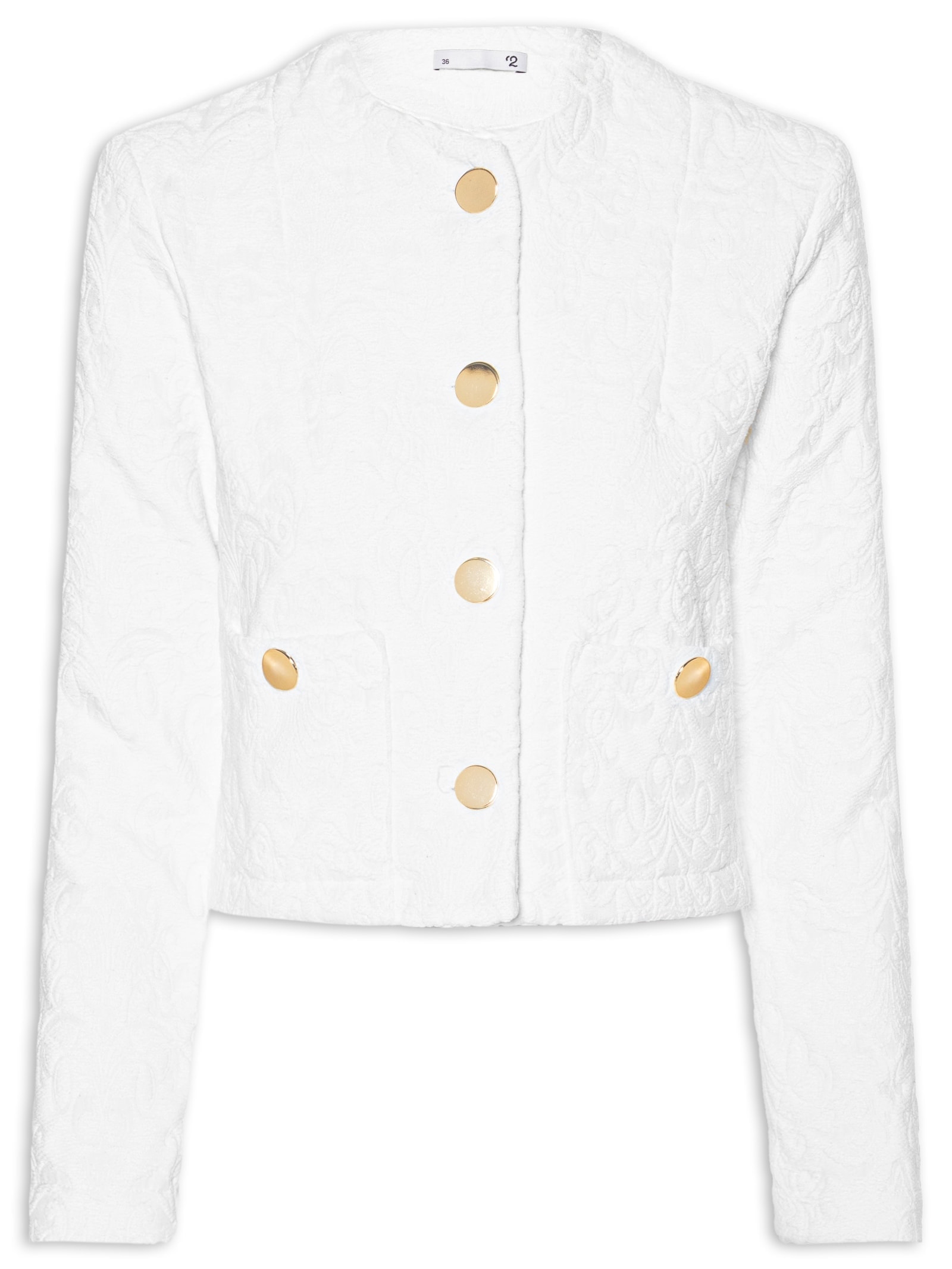 Casaco Feminino Curto Em Jacquard Branco '2Essential