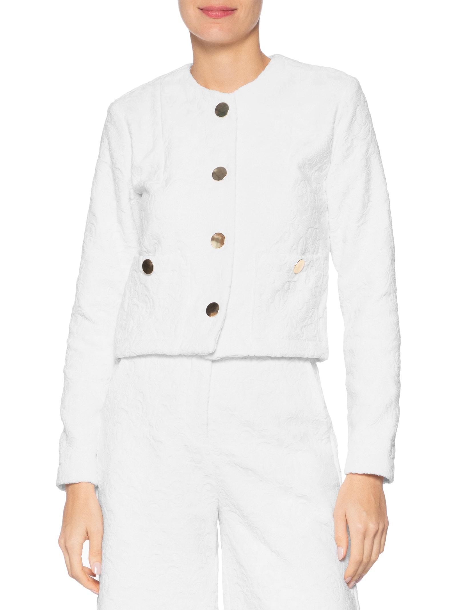 Casaco Feminino Curto Em Jacquard Branco '2Essential