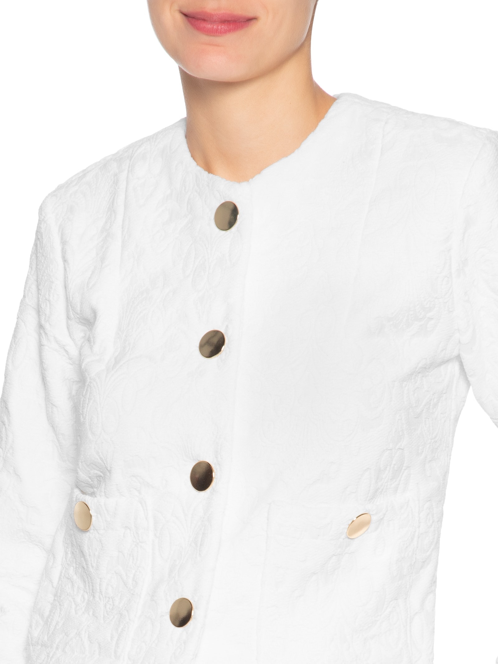Casaco Feminino Curto Em Jacquard Branco '2Essential