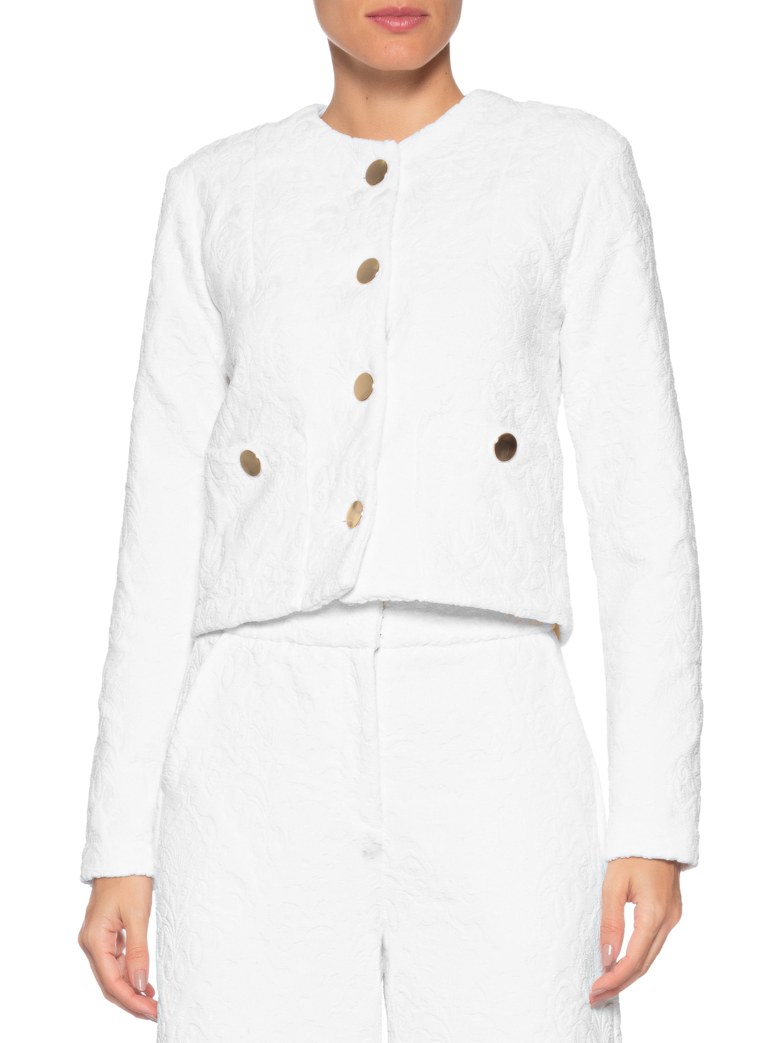Casaco Feminino Curto Em Jacquard Branco '2Essential