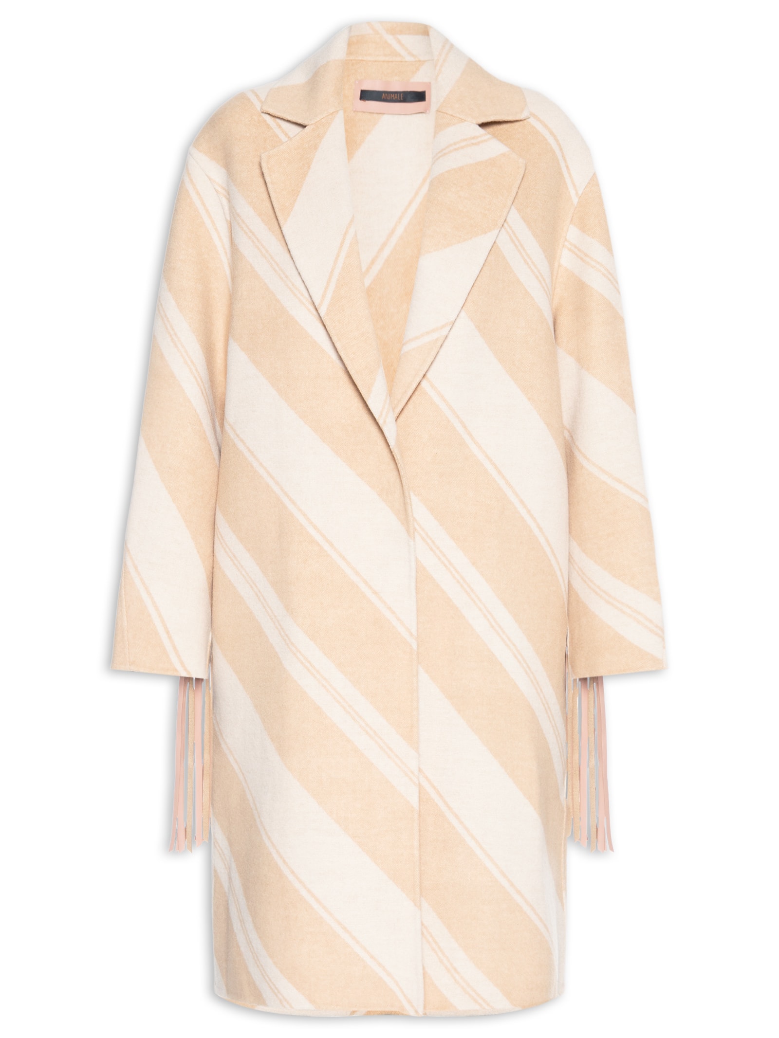 Casaco Feminino De Lã Estampado Com Detalhes De Franjas  Bege Animale