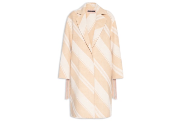 Casaco Feminino De Lã Estampado Com Detalhes De Franjas  - Bege